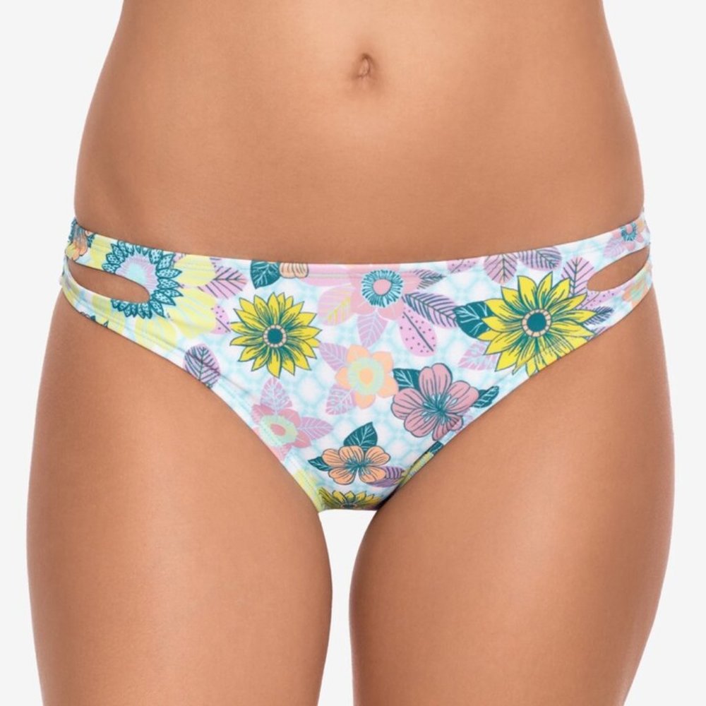 NWT Salt Cove Juniors Printed Cut-Out Hipster Bikini Blue Floral SIZE SMALL